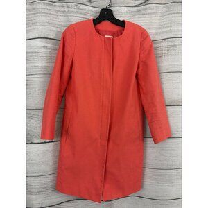 J.Crew Coral Zip Up Collarless Long Coat Size 0